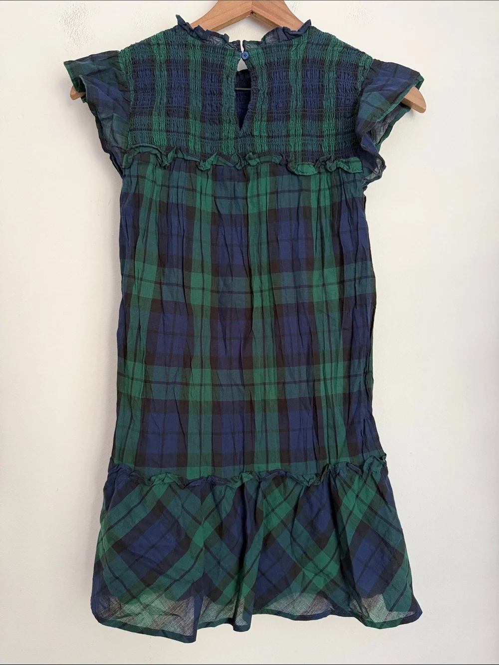 Vineyard Vines girls green Plaid Dress flutter sleeve ruffle smocked